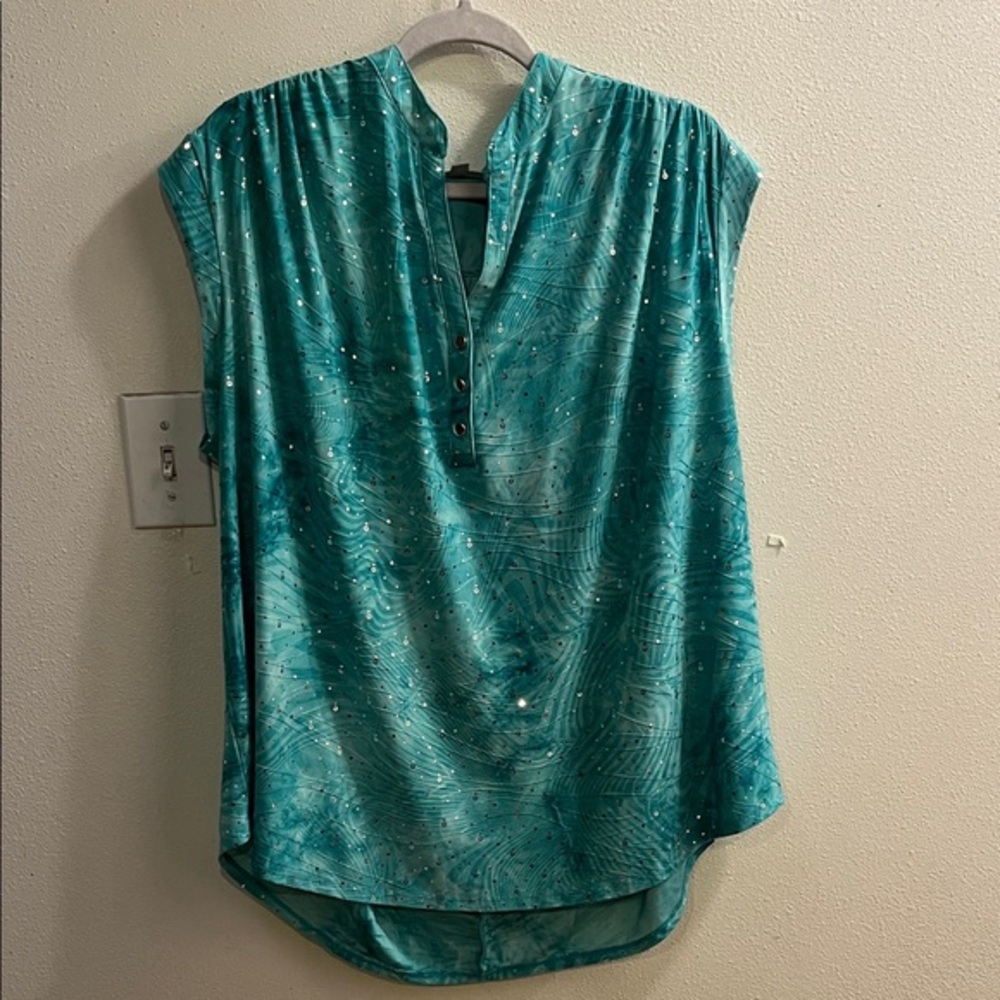Avenue Turquoise Blouse with Button Details